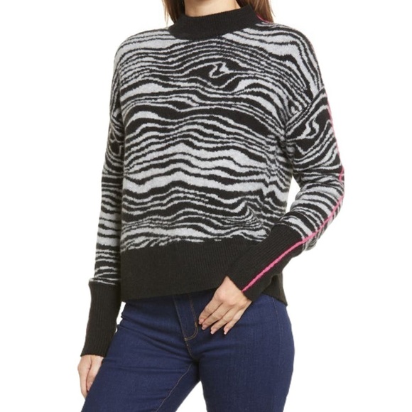 Halogen Swirl Mock Neck Sweater in Grey Heather Black Zebra Print Large New - Picture 1 of 7